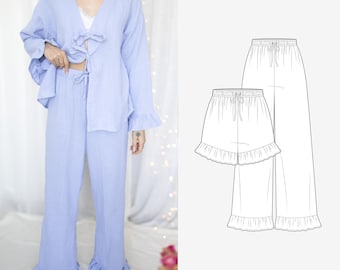 Peplum Pajama Bottom PDF Sewing Pattern Pants or Shorts in 12 sizes