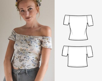 Off-Shoulder (Crop) Top PDF Sewing Pattern women, Bardot Top Size 34-48 - German