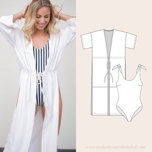Swimsuit and Boho Cover Up Cardigan PDF Sewing Pattern Bundle in english