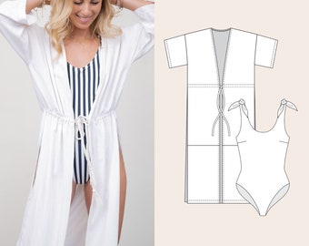 Swimsuit and Boho Cover Up Cardigan PDF Sewing Pattern Bundle in english