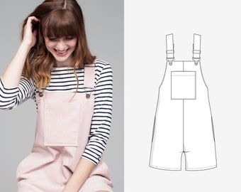 Dungarees and Pinafore Dress or Bib Skirt PDF Sewing Pattern for Women and teens in german