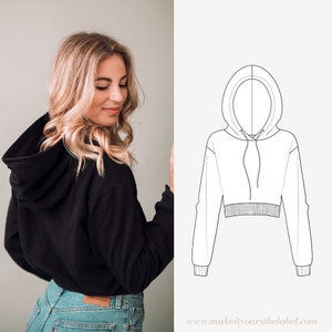 cropped Hoodie PDF Sewing Pattern  for Women and Teens sizes 34-56 in german
