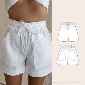 Short avec ceinture élastique Patron de couture PDF | Short élastique taille haute | 12 tailles