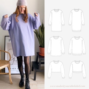 Cozy oversized Sweatshirt Dress / Sweater PDF sewing pattern & tutorial sizes 34-50 in german