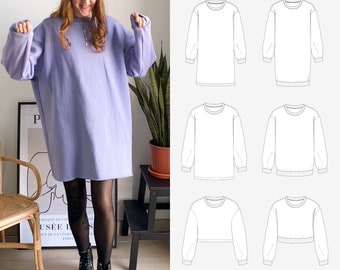 Oversized Sweatkleid Damen Lounge Pullover PDF Schnittmuster in den Größen 34-50 auf deutsch/ german