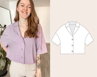 oversized revere collar Shirt Blouse PDF Sewing Pattern sizes 34-50/ 4-20 in english