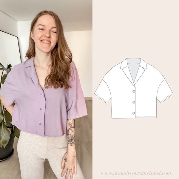 oversized revere collar Shirt Blouse PDF Sewing Pattern sizes 34-50/ 4-20 in english