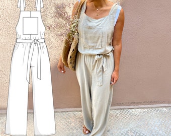 Long Jumpsuit / Overall / Dungarees women and girls / PDF Sewing Pattern / 34-44 / A0, A4, USLetter (english)