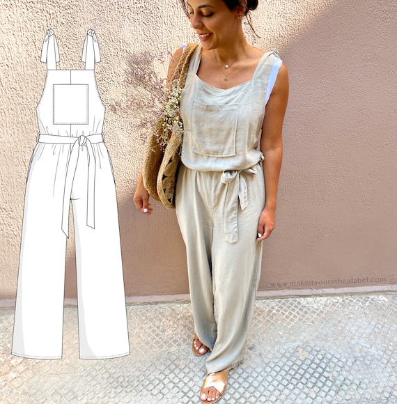 Long Jumpsuit Overall Dungarees Women and Girls PDF Sewing