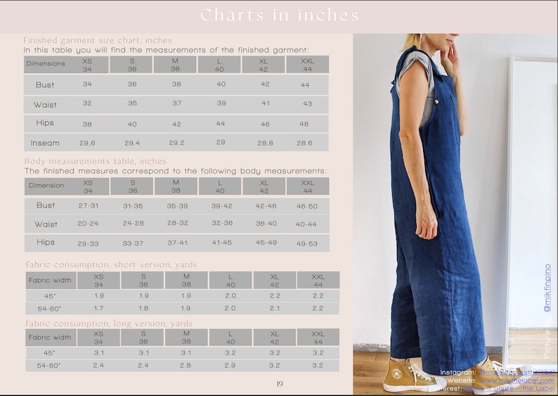 Long Jumpsuit / Overall / Dungarees women and girls / PDF Sewing Pattern / 34-44 / A0, A4, USLetter english image 10