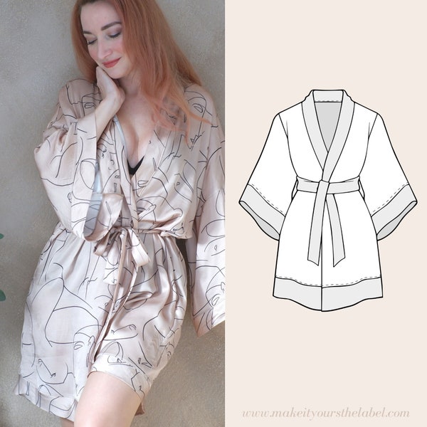 Dressing Gown PDF Sewing Pattern Kimono / Bridesmaid Robe sizes 34-56 in english