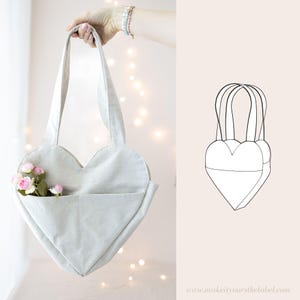 Heart Tote Bag PDF Sewing Pattern / Heart-Shaped Bag (with Lining or Facing), Instant Download, beginner friendly