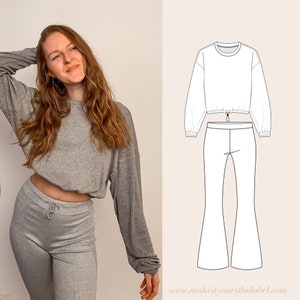 Sweater and Bell Bottom Pants Loungewear Basics PDF Sewing Pattern Bundle in english