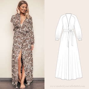 Long Dressing Gown Robe or Maternity Dress PDF Sewing Pattern and Tutorial sizes 34-44 in english