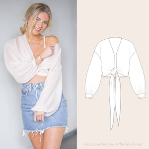 Oversized tie front shirt PDF Naaien patroon en tutorial in A0, A4, USLetter in het Engels