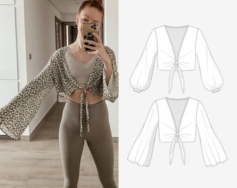 Crop Top top with wide sleeves PDF pattern in sizes 34-50 on german