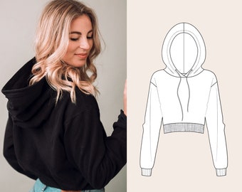 PDF Sewing Pattern cropped Hoodie EBook Tutorial for Women sizes 34-56 (english)