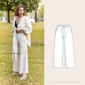 High waist wide leg lounge Culotte Pants or Shorts PDF Sewing Pattern in english