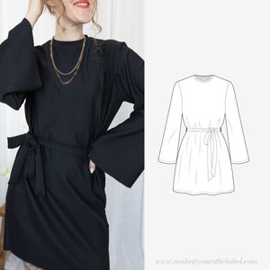 Long Sleeve Knit Dress PDF Sewing Pattern EU size 34-56