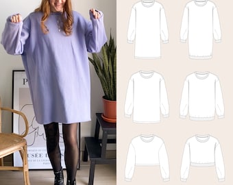 Oversized Sweatshirt Dress Sweater PDF Sewing Pattern in english