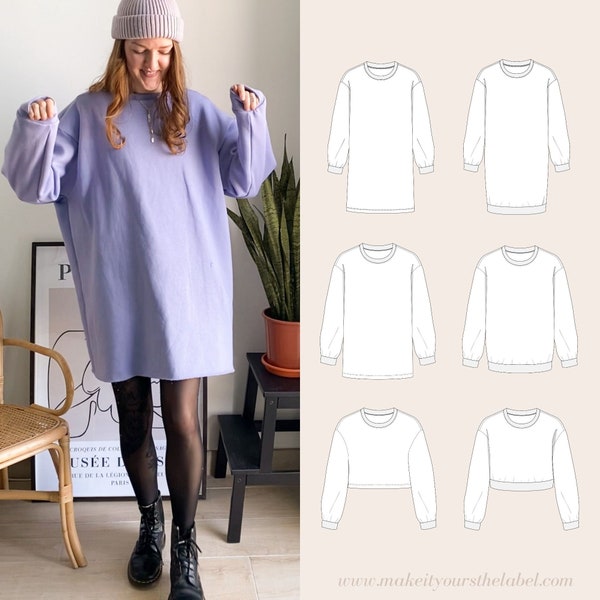 Oversized Sweatshirt Dress Sweater PDF Sewing Pattern in english