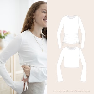 Ruched Long Sleeve Top drawstring Crop Top PDF Sewing Pattern in English