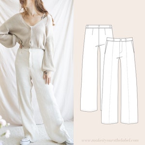 Wide leg Trousers Linen Pants PDF Sewing Pattern in English