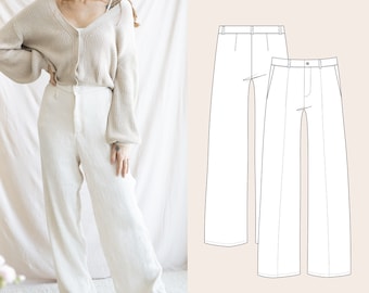 Wide leg Trousers Linen Pants PDF Sewing Pattern in English
