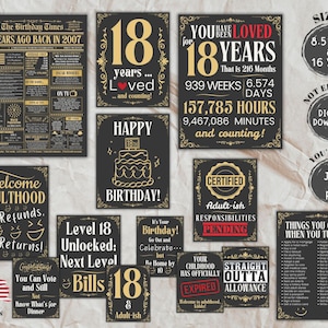 2007 Golden Birthday Bundle, Funny 18th Birthday Signs, in the Year 2007 Birthday Gift for Boys or Girls, Birthday Decorations, USA.
