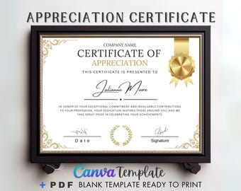 Editable Certificate of Appreciation, Canva Template, Instant Digital Download, Printable Award for Recognition & Events.