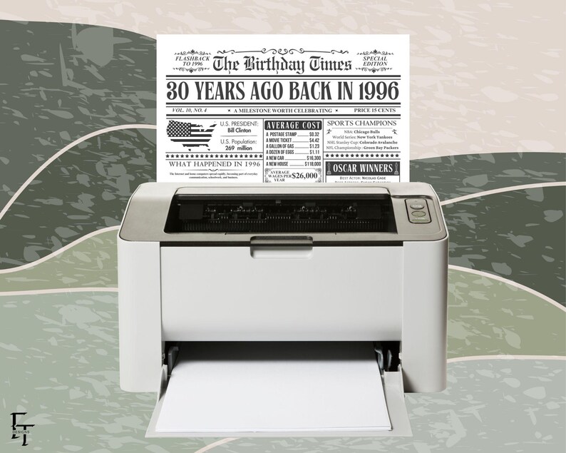 Back in 1996 Newspaper Fun Facts, 30th Birthday Newspaper Sign, in the Year 1996 Birthday Gift for Men or Women, Birthday Decorations, USA. image 5