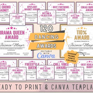 Certificados de premios de baile editables, plantilla Canva, premios de baile, regalo de bailarina, premios de baile, certificados de baile.
