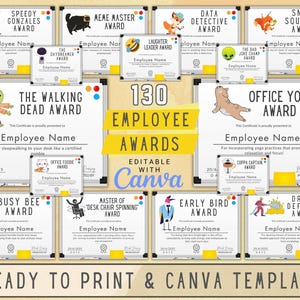 Certificats de récompenses d’employés modifiables drôles, appréciation des employés, modèle Canva, cadeau de bureau, cadeau drôle pour un collègue.