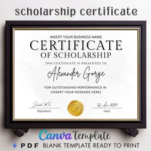 Certificado de bolsa de estudos, modelo de bolsa de estudos, modelo de prêmio de bolsa de estudos, modelo do Canva, certificado de curso, certificado de conclusão.