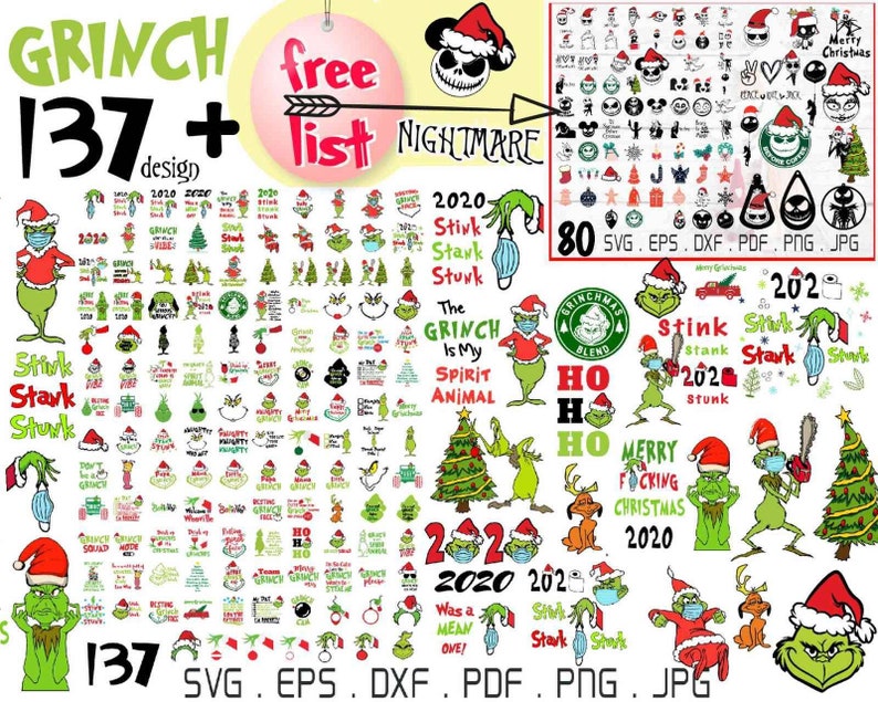 Download 137Grinch SVG Bundle 80 Nightmare before christmas 2020 Mask | Etsy