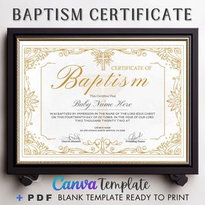 Bautismo de niño/niña, regalo de bautismo, certificado de bautismo editable, plantilla de Canva, certificado de iglesia, recuerdo de bautizo de Canva.