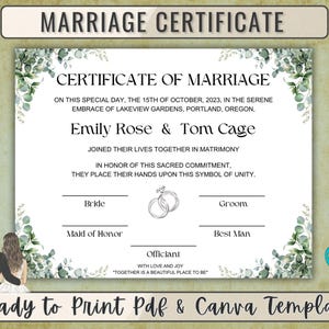 Heiratsurkunde, Canva-Heiratsurkunde-Vorlage, bearbeitbare Heiratsurkunde, Heiratsvorlage, kirchliche Urkunde, für Paare.