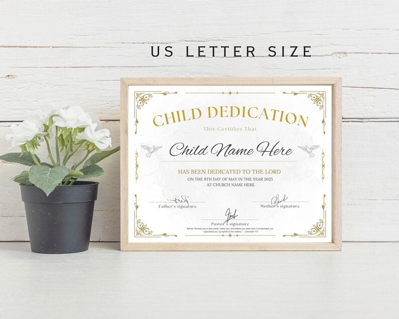 Child Dedication Certificate, Baby Dedication Certificate, Baptism ...