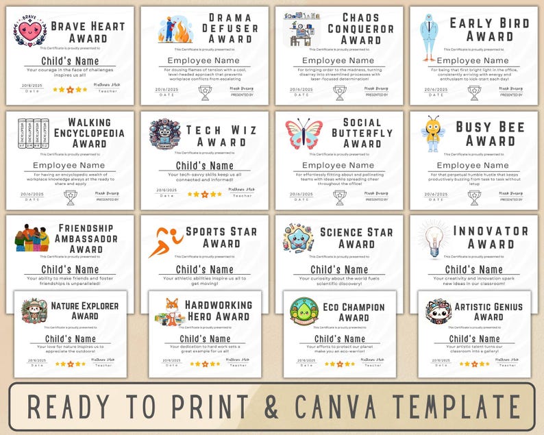 120 Funny Editable Classroom Awards Certificates, Student Appreciation ...