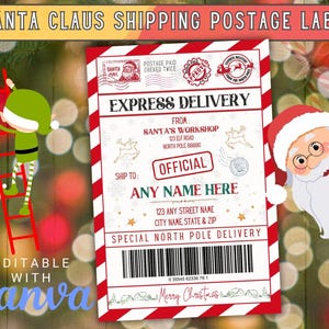 Bearbeitbare Weihnachtsmann-Versandetiketten-Vorlage, Canva-Vorlage, Weihnachtsgeschenk, druckbare Weihnachts-Nordpol-Post, Weihnachtsgeschenk.