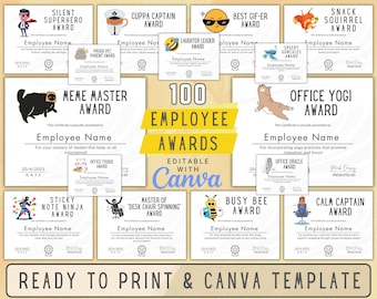 100 Funny Editable Employee Awards Certificates, Employee Appreciation, Canva Template, Office Gift, Funny Gift for Colleague.