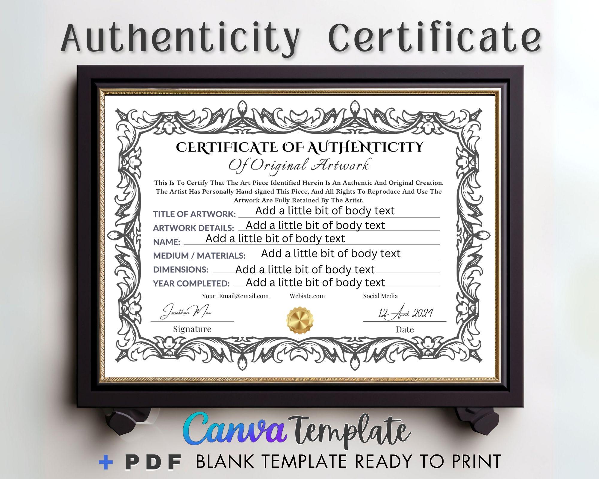 Artist certificate of authenticity - Etsy 日本