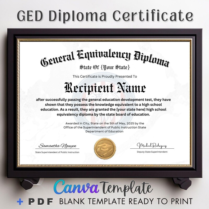 Ged Dipolma Template Etsy