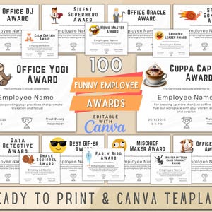 100 divertenti certificati di premiazione modificabili per i dipendenti, modello Canva, regalo per i dipendenti, apprezzamento dei dipendenti, regalo divertente per dipendenti e colleghi