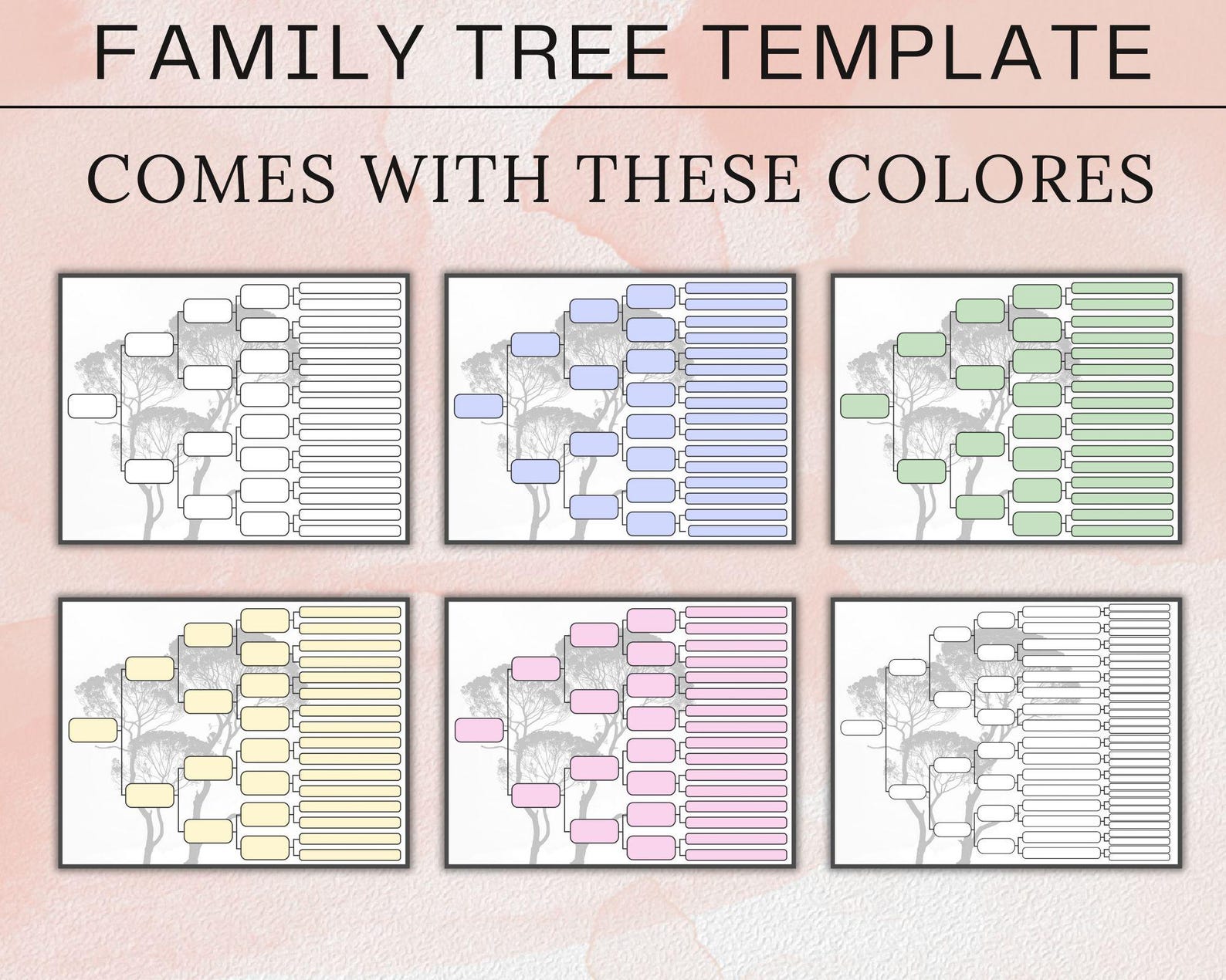 Editable Family Tree Chart, Canva Genealogy Chart, Ancestral Chart, 5 ...