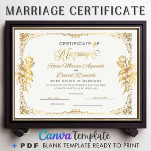 Hochzeitsgeschenk für Paare, sofortiger Download, druckbare Heiratsurkunde als Andenken, bearbeitbare moderne Heiratsurkunde, bearbeitbares Canva-Zertifikat.