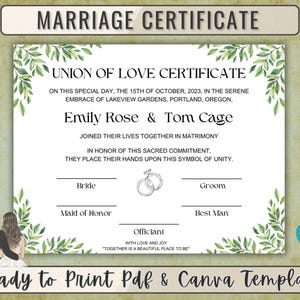 Bearbeitbare Heiratsurkunde, Heiratsurkunde, Canva-Heiratvorlage, Heiratsvorlage, kirchliche Urkunde, für Paare.