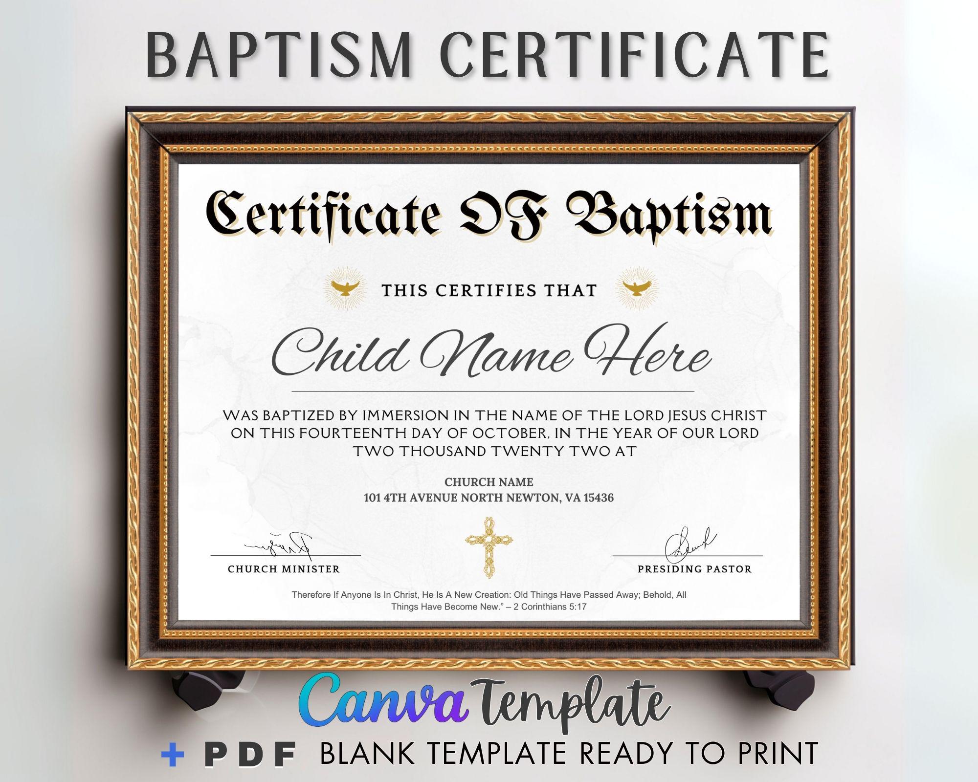 Boy/Girl Baptism, Baptism gift, Editable Baptism Certificate, Canva  Template, Church Certificate, Canva Christening Keepsake., image size:2000x1600