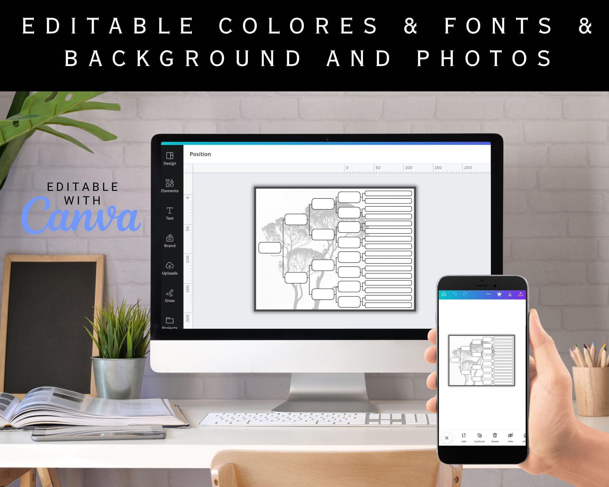 Editable Family Tree Chart, Canva Genealogy Chart, Ancestral Chart, 5 ...
