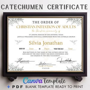 Certificado para catecúmenos, Certificado RCIA, Plantilla Canva, Certificado OCIA, Certificado de la Iglesia, Certificado religioso.